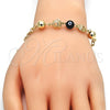 Pulsera Elegante 03.63.1902.08 Oro Laminado, Diseño de Corazón y Ojo Griego, Resinado Negro, Tono Dorado (05 MM Thickness, 8 Inches Length)