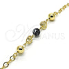Pulsera Elegante 03.63.1902.08 Oro Laminado, Diseño de Corazón y Ojo Griego, Resinado Negro, Tono Dorado (05 MM Thickness, 8 Inches Length)