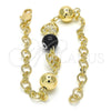 Pulsera Elegante 03.63.1902.08 Oro Laminado, Diseño de Corazón y Ojo Griego, Resinado Negro, Tono Dorado (05 MM Thickness, 8 Inches Length)