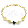 Pulsera Elegante 03.63.1902.08 Oro Laminado, Diseño de Corazón y Ojo Griego, Resinado Negro, Tono Dorado (05 MM Thickness, 8 Inches Length)