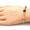 Pulsera Elegante 03.63.1904.08 Oro Laminado, Diseño de Delfín y Ojo Griego, Resinado Negro, Tono Dorado (04 MM Thickness, 8 Inches Length)