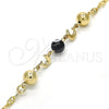 Pulsera Elegante 03.63.1904.08 Oro Laminado, Diseño de Delfín y Ojo Griego, Resinado Negro, Tono Dorado (04 MM Thickness, 8 Inches Length)