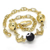 Pulsera Elegante 03.63.1904.08 Oro Laminado, Diseño de Delfín y Ojo Griego, Resinado Negro, Tono Dorado (04 MM Thickness, 8 Inches Length)