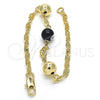 Pulsera Elegante 03.63.1904.08 Oro Laminado, Diseño de Delfín y Ojo Griego, Resinado Negro, Tono Dorado (04 MM Thickness, 8 Inches Length)