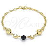Pulsera Elegante 03.63.1904.08 Oro Laminado, Diseño de Delfín y Ojo Griego, Resinado Negro, Tono Dorado (04 MM Thickness, 8 Inches Length)