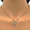 Juego de Arete y Dije de Adulto 10.156.0148 Oro Laminado, Diseño de Libélula, con Blanca Micro Pave, Pulido, Tono Dorado