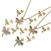 Juego de Arete y Dije de Adulto 10.156.0148 Oro Laminado, Diseño de Libélula, con Blanca Micro Pave, Pulido, Tono Dorado