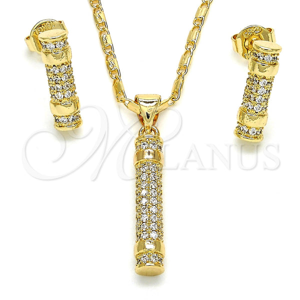 Juego de Arete y Dije de Adulto 10.156.0152 Oro Laminado, con Blanca Cristal, Pulido, Tono Dorado