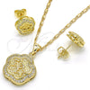 Juego de Arete y Dije de Adulto 10.156.0154 Oro Laminado, Diseño de Flor y Estrella, con Blanca Micro Pave, Pulido, Tono Dorado