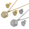Juego de Arete y Dije de Adulto 10.156.0154 Oro Laminado, Diseño de Flor y Estrella, con Blanca Micro Pave, Pulido, Tono Dorado