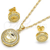 Juego de Arete y Dije de Adulto 10.156.0155 Oro Laminado, Diseño de Corazón, con Blanca Micro Pave, Pulido, Tono Dorado