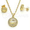 Juego de Arete y Dije de Adulto 10.156.0155 Oro Laminado, Diseño de Corazón, con Blanca Micro Pave, Pulido, Tono Dorado