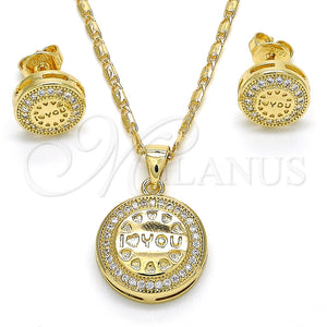 Juego de Arete y Dije de Adulto 10.156.0155 Oro Laminado, Diseño de Corazón, con Blanca Micro Pave, Pulido, Tono Dorado