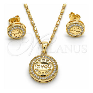 Juego de Arete y Dije de Adulto 10.156.0155 Oro Laminado, Diseño de Corazón, con Blanca Micro Pave, Pulido, Tono Dorado
