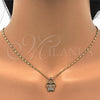 Juego de Arete y Dije de Adulto 10.156.0093.1 Oro Laminado, Diseño de Búho, con Blanca Micro Pave, Pulido, Tono Dorado