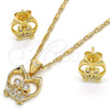 Juego de Arete y Dije de Adulto 10.156.0093.1 Oro Laminado, Diseño de Búho, con Blanca Micro Pave, Pulido, Tono Dorado