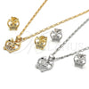 Juego de Arete y Dije de Adulto 10.156.0093.1 Oro Laminado, Diseño de Búho, con Blanca Micro Pave, Pulido, Tono Dorado