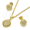 Juego de Arete y Dije de Adulto 10.156.0170 Oro Laminado, Diseño de Corazón, con Blanca Micro Pave, Pulido, Tono Dorado