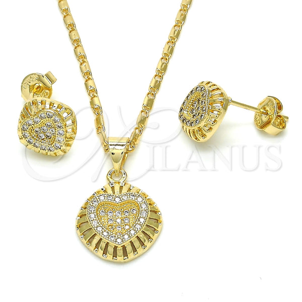 Juego de Arete y Dije de Adulto 10.156.0170 Oro Laminado, Diseño de Corazón, con Blanca Micro Pave, Pulido, Tono Dorado