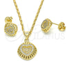 Juego de Arete y Dije de Adulto 10.156.0170 Oro Laminado, Diseño de Corazón, con Blanca Micro Pave, Pulido, Tono Dorado