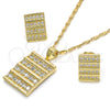 Juego de Arete y Dije de Adulto 10.156.0171 Oro Laminado, con Blanca Zirconia Cubica, Pulido, Tono Dorado