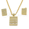 Juego de Arete y Dije de Adulto 10.156.0171 Oro Laminado, con Blanca Zirconia Cubica, Pulido, Tono Dorado
