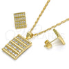 Juego de Arete y Dije de Adulto 10.156.0171 Oro Laminado, con Blanca Zirconia Cubica, Pulido, Tono Dorado