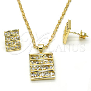 Juego de Arete y Dije de Adulto 10.156.0171 Oro Laminado, con Blanca Zirconia Cubica, Pulido, Tono Dorado