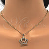 Juego de Arete y Dije de Adulto 10.156.0172 Oro Laminado, Diseño de Corona y Corazón, con Blanca Zirconia Cubica, Pulido, Tono Dorado