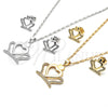 Juego de Arete y Dije de Adulto 10.156.0172 Oro Laminado, Diseño de Corona y Corazón, con Blanca Zirconia Cubica, Pulido, Tono Dorado