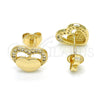 Arete Dormilona 02.156.0271 Oro Laminado, Diseño de Corazón, con Blanca Micro Pave, Pulido, Tono Dorado