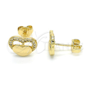 Arete Dormilona 02.156.0271 Oro Laminado, Diseño de Corazón, con Blanca Micro Pave, Pulido, Tono Dorado