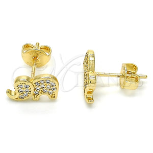 Arete Dormilona 02.156.0277 Oro Laminado, Diseño de Elefante, con Blanca Zirconia Cubica, Pulido, Tono Dorado