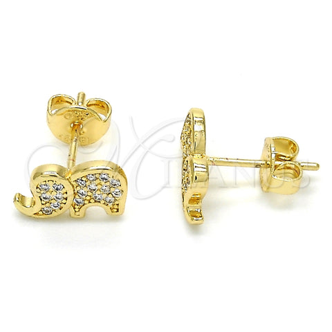 Arete Dormilona 02.156.0277 Oro Laminado, Diseño de Elefante, con Blanca Zirconia Cubica, Pulido, Tono Dorado