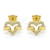 Arete Dormilona 02.156.0278 Oro Laminado, Diseño de Corazón, con Blanca Micro Pave, Pulido, Tono Dorado