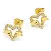 Arete Dormilona 02.156.0278 Oro Laminado, Diseño de Corazón, con Blanca Micro Pave, Pulido, Tono Dorado