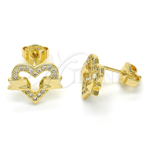 Arete Dormilona 02.156.0278 Oro Laminado, Diseño de Corazón, con Blanca Micro Pave, Pulido, Tono Dorado