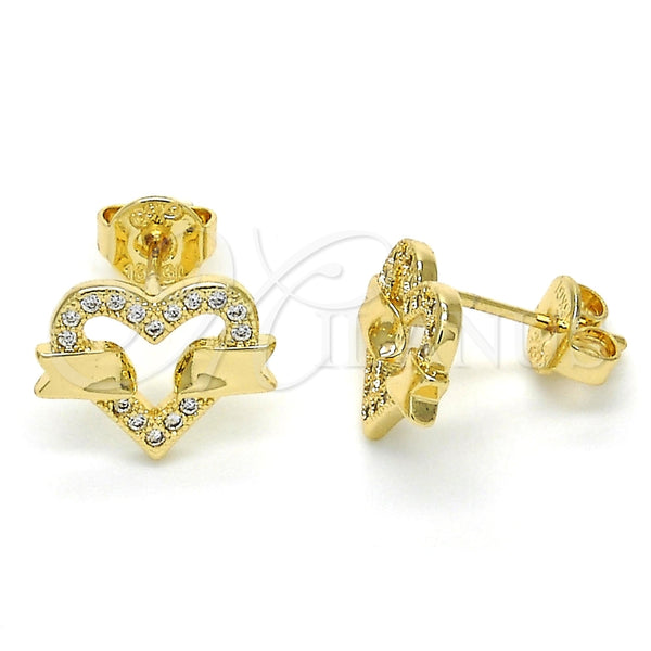 Arete Dormilona 02.156.0278 Oro Laminado, Diseño de Corazón, con Blanca Micro Pave, Pulido, Tono Dorado