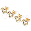 Arete Dormilona 02.156.0278 Oro Laminado, Diseño de Corazón, con Blanca Micro Pave, Pulido, Tono Dorado