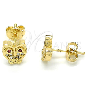 Arete Dormilona 02.156.0281 Oro Laminado, Diseño de Búho, con Granate Zirconia Cubica and Granate Micro Pave, Pulido, Tono Dorado