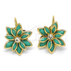 Arete Gancho Frances 02.64.0638 Oro Laminado, Diseño de Flor, con Turquoise and Blanca Cristal, Pulido, Tono Dorado