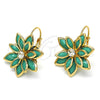 Arete Gancho Frances 02.64.0638 Oro Laminado, Diseño de Flor, con Turquoise and Blanca Cristal, Pulido, Tono Dorado