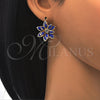 Arete Gancho Frances 02.64.0638.1 Oro Laminado, Diseño de Flor, con Zafiro Azul and Blanca Cristal, Pulido, Tono Dorado