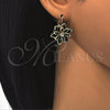 Arete Gancho Frances 02.64.0638.3 Oro Laminado, Diseño de Flor, con Verde and Blanca Cristal, Pulido, Tono Dorado