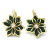 Arete Gancho Frances 02.64.0638.3 Oro Laminado, Diseño de Flor, con Verde and Blanca Cristal, Pulido, Tono Dorado