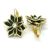 Arete Gancho Frances 02.64.0638.3 Oro Laminado, Diseño de Flor, con Verde and Blanca Cristal, Pulido, Tono Dorado