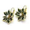 Arete Gancho Frances 02.64.0638.3 Oro Laminado, Diseño de Flor, con Verde and Blanca Cristal, Pulido, Tono Dorado