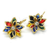 Arete Gancho Frances 02.64.0638.5 Oro Laminado, Diseño de Flor, con Multicolor Cristal, Pulido, Tono Dorado