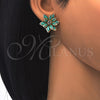 Arete Dormilona 02.64.0639 Oro Laminado, Diseño de Flor, con Turquoise and Blanca Cristal, Pulido, Tono Dorado