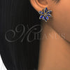 Arete Dormilona 02.64.0639.1 Oro Laminado, Diseño de Flor, con Zafiro Azul and Blanca Cristal, Pulido, Tono Dorado